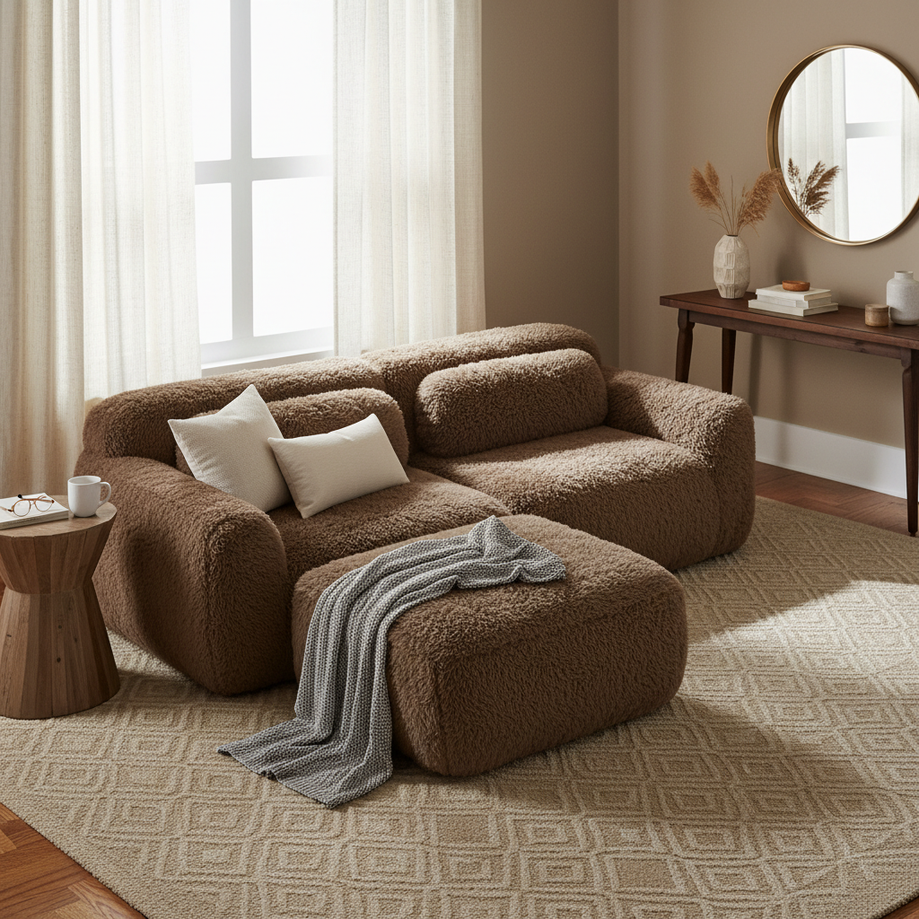 Durham 80" Modular Plush Cloud L-Shaped Loverseat Sofa with Ottoman