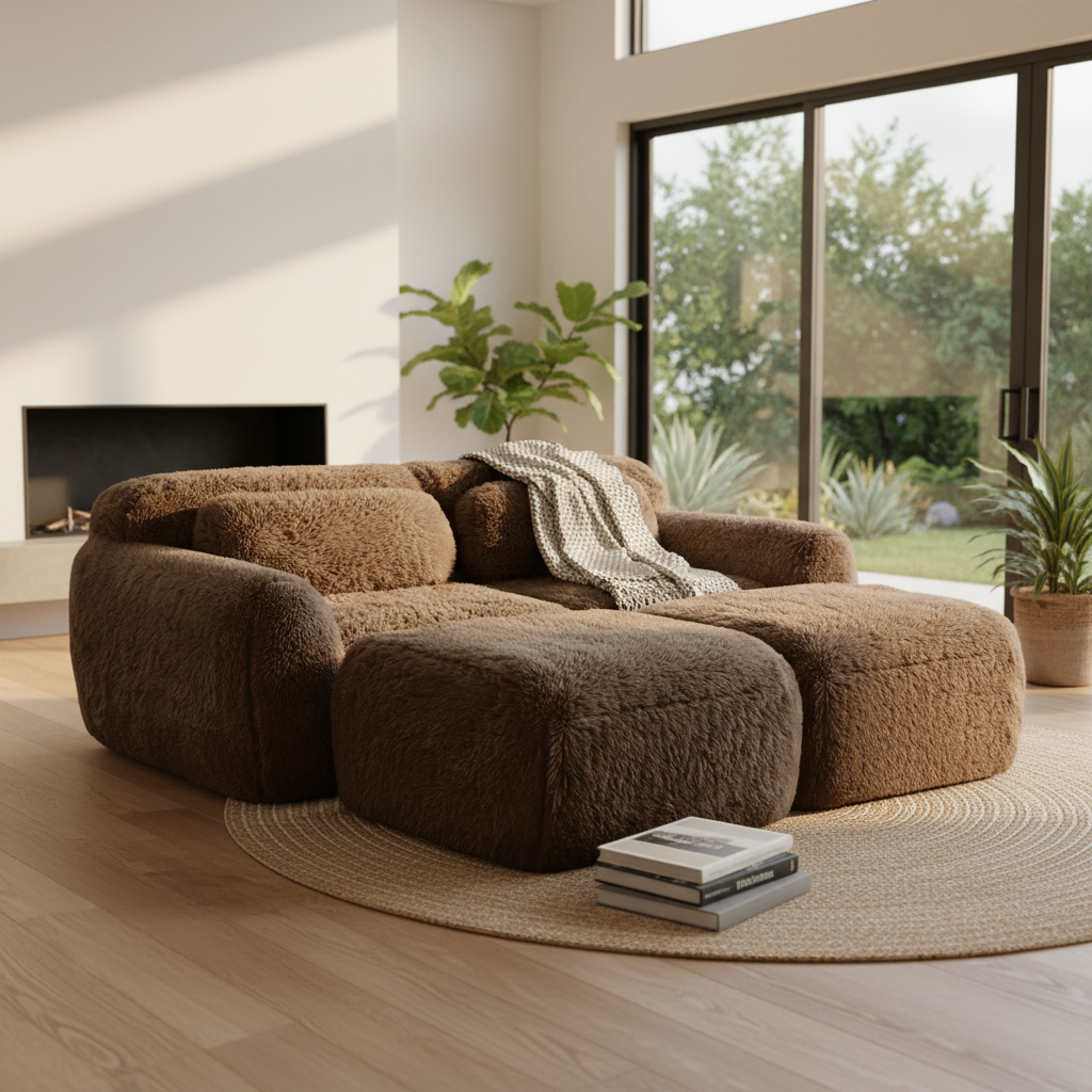 Durham 80" Modular Plush Cloud Loveseat with 2 Ottomans