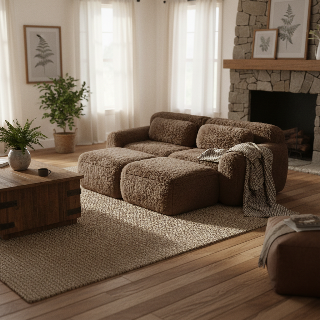 Durham 80" Modular Plush Cloud Loveseat with 2 Ottomans