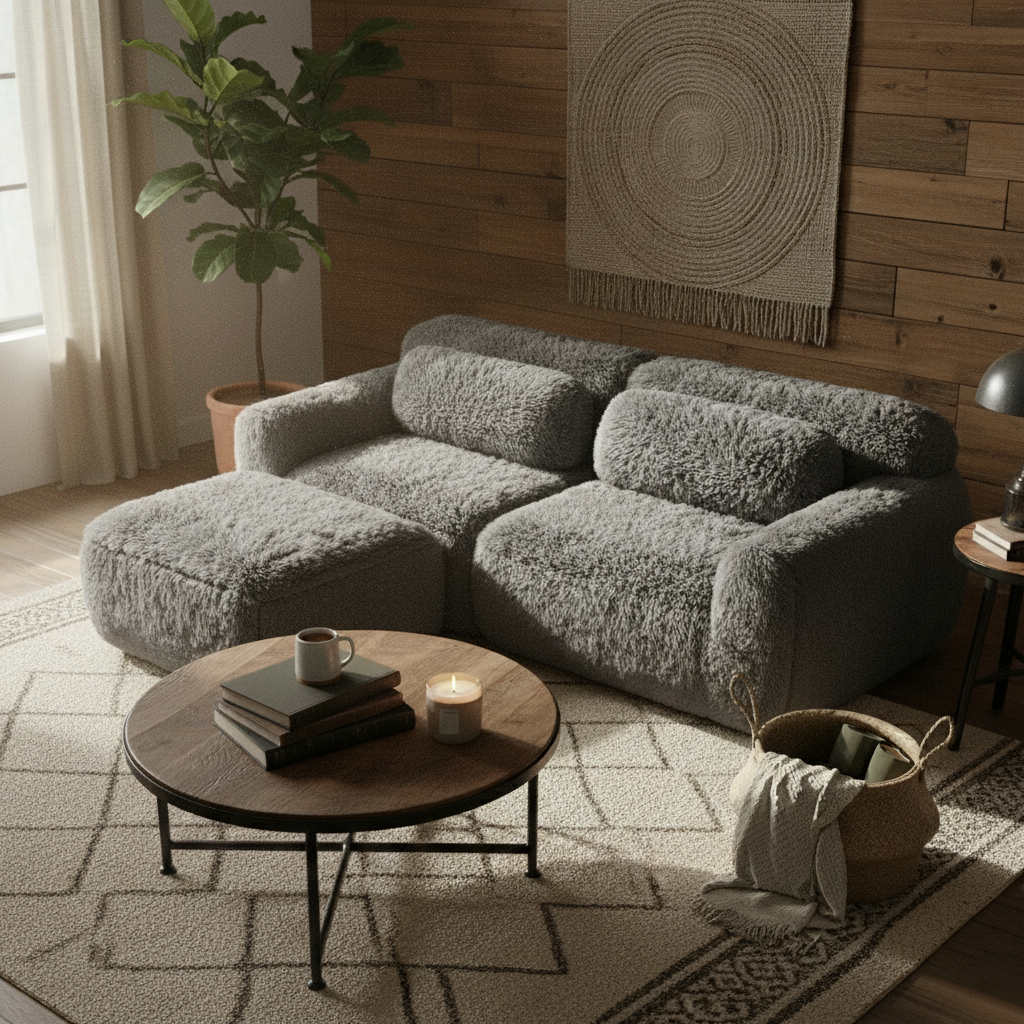 Durham 80" Modular Plush Cloud L-Shaped Loverseat Sofa with Ottoman