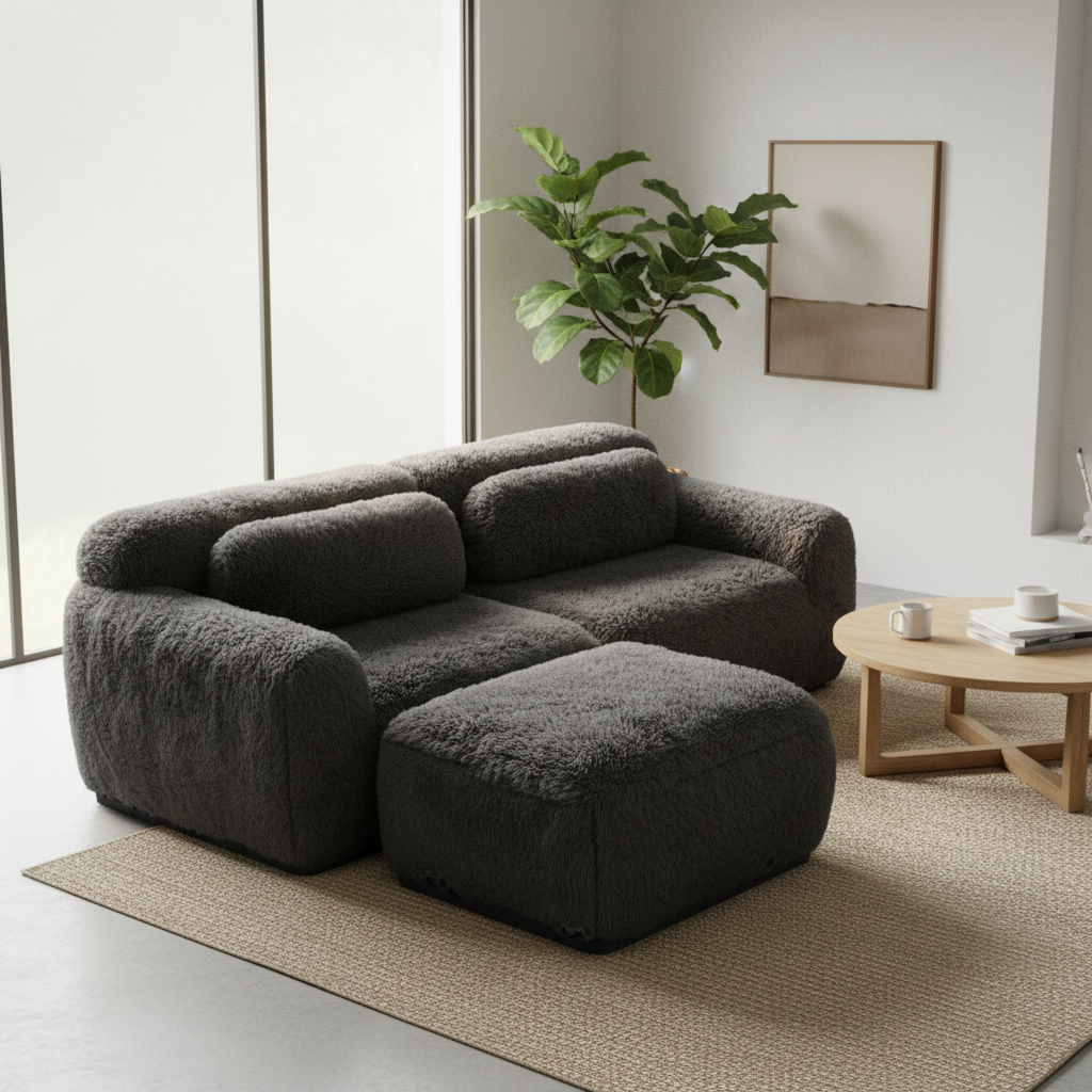 Durham 80" Modular Plush Cloud L-Shaped Loverseat Sofa with Ottoman