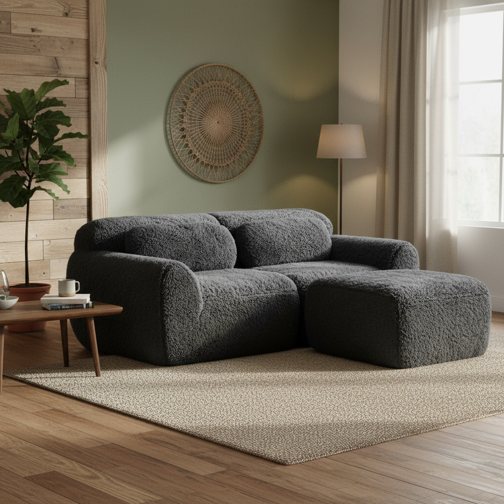 Durham 80" Modular Plush Cloud L-Shaped Loverseat Sofa with Ottoman
