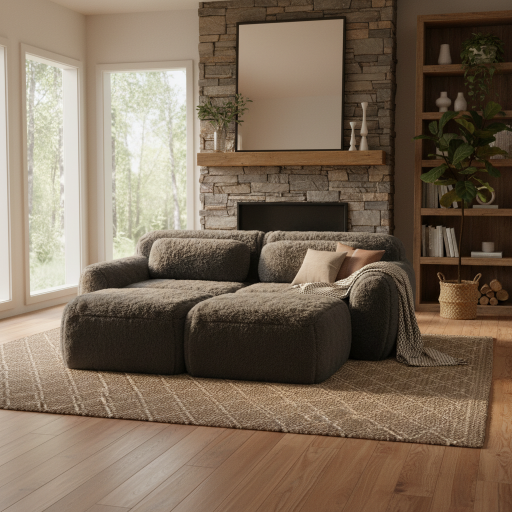 Durham 80" Modular Plush Cloud Loveseat with 2 Ottomans
