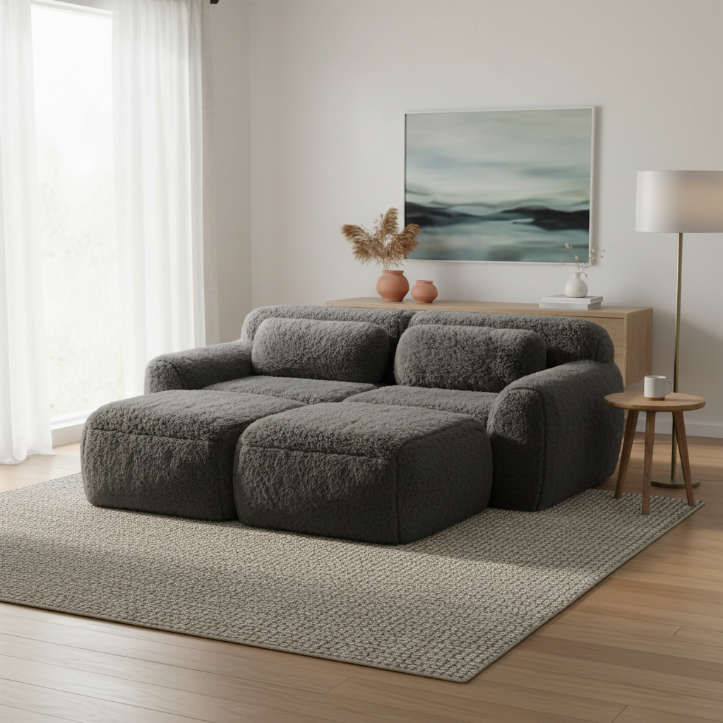 Durham 80" Modular Plush Cloud Loveseat with 2 Ottomans
