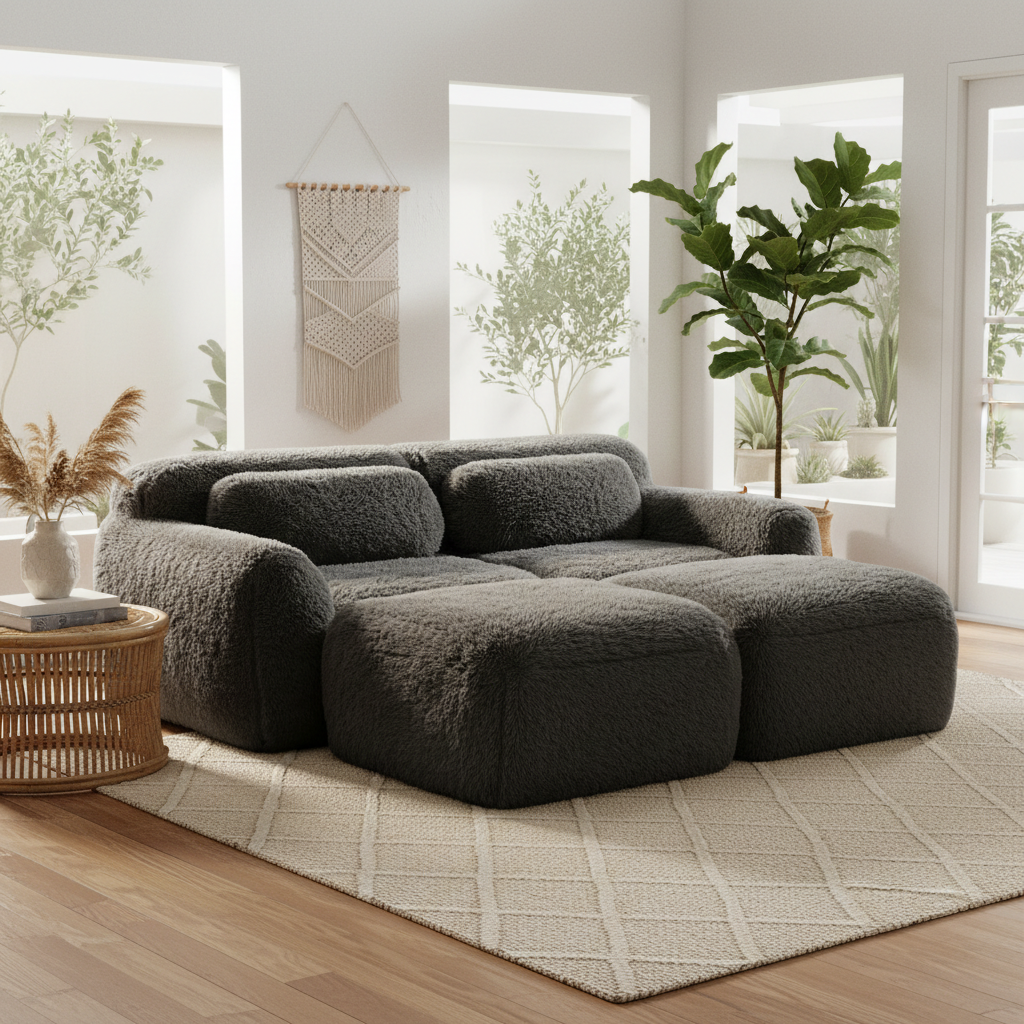 Durham 80" Modular Plush Cloud Loveseat with 2 Ottomans