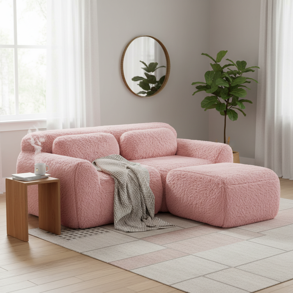 Durham 80" Modular Plush Cloud L-Shaped Loverseat Sofa with Ottoman
