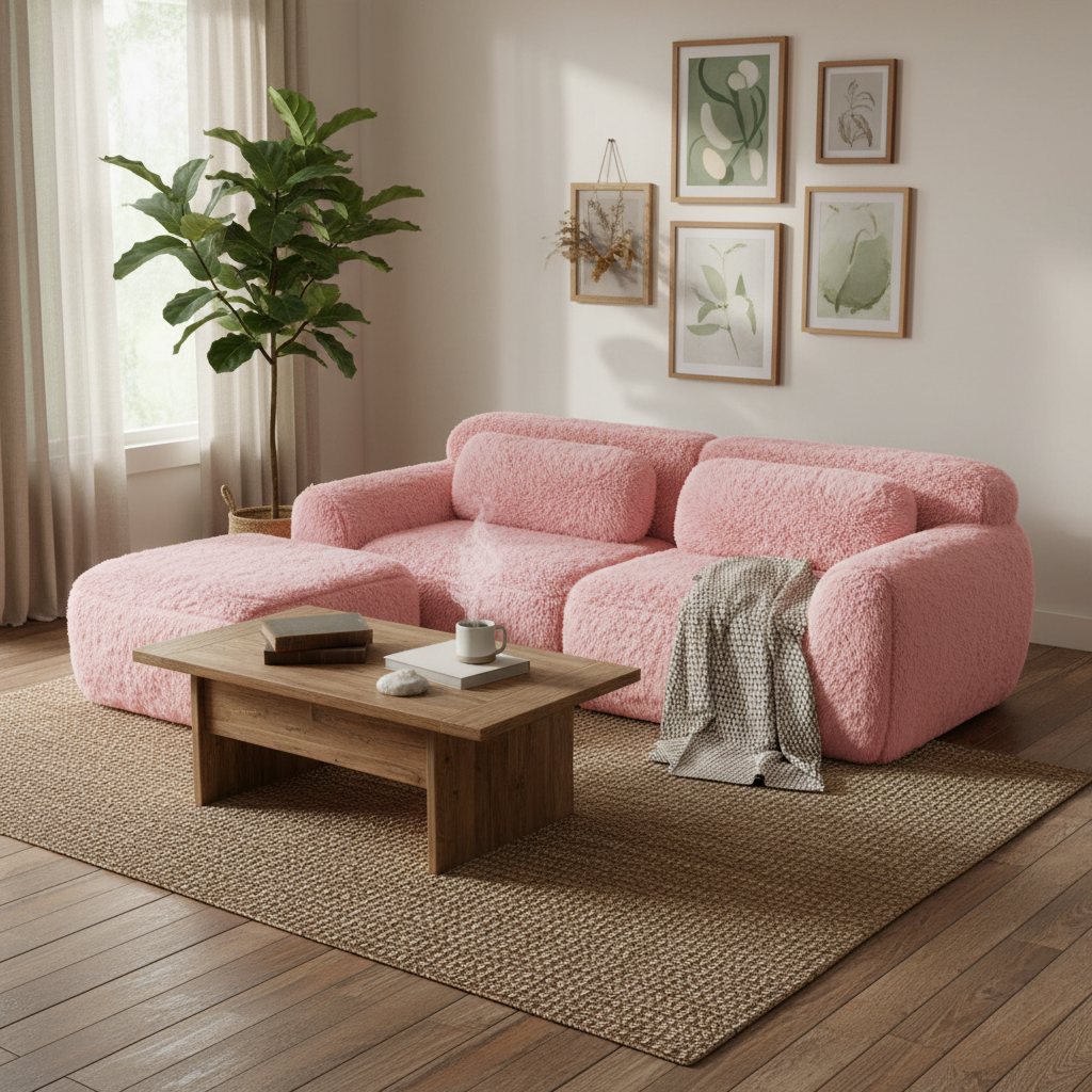 Durham 80" Modular Plush Cloud L-Shaped Loverseat Sofa with Ottoman