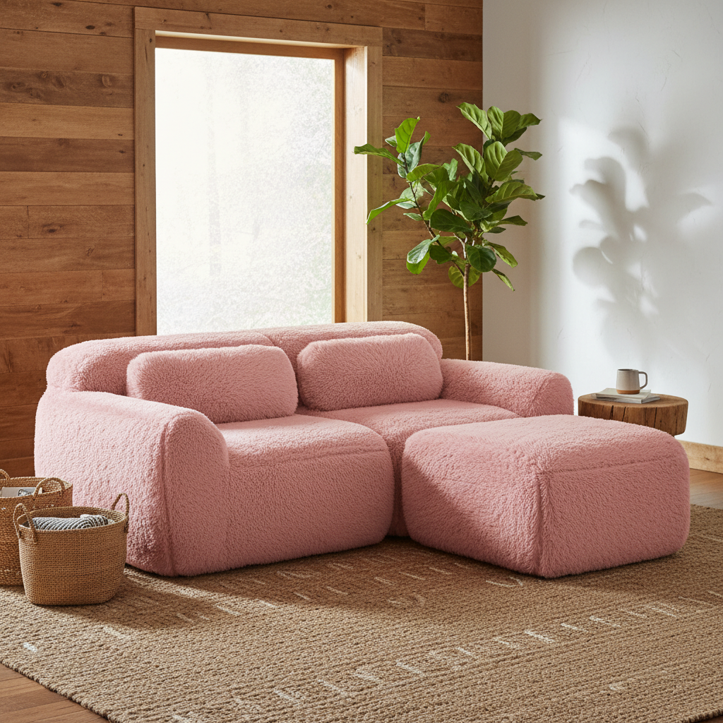 Durham 80" Modular Plush Cloud L-Shaped Loverseat Sofa with Ottoman