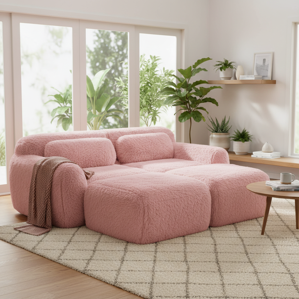 Durham 80" Modular Plush Cloud Loveseat with 2 Ottomans
