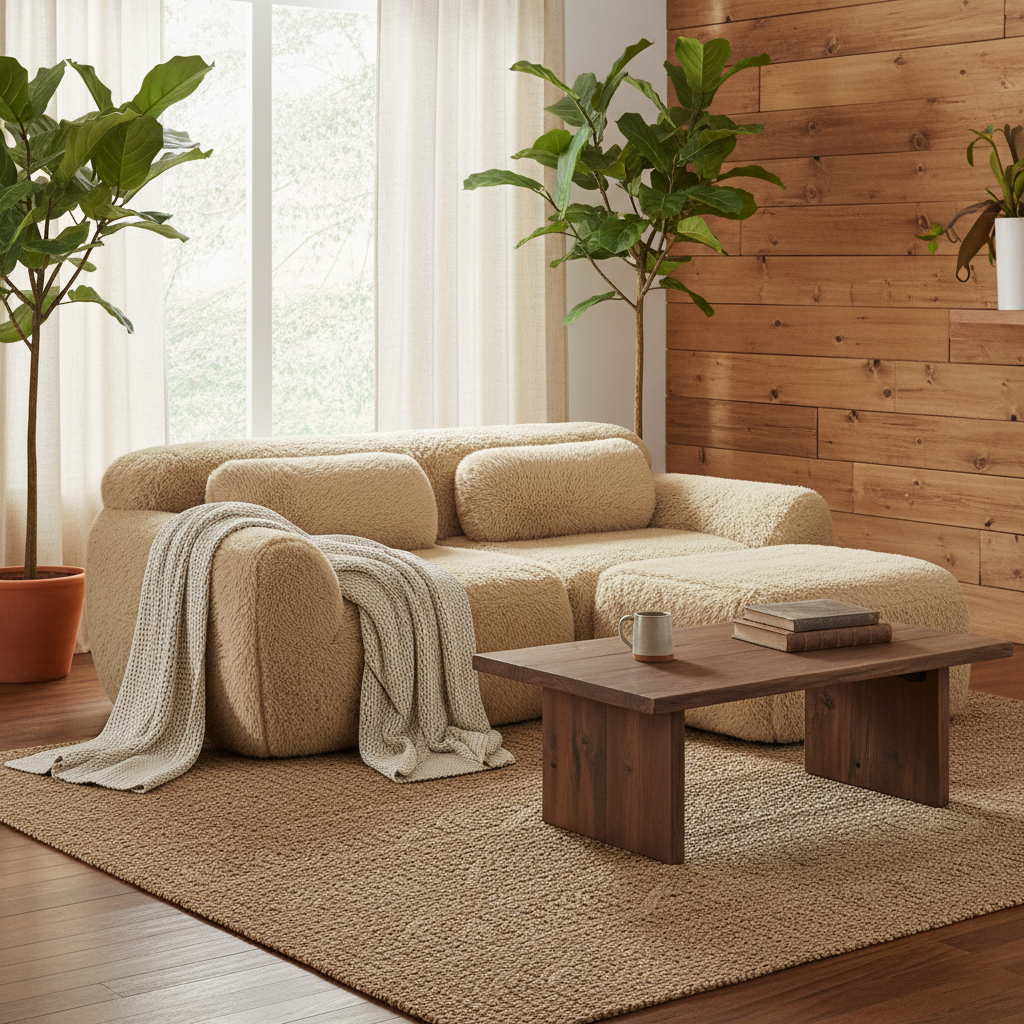 Durham 80" Modular Plush Cloud L-Shaped Loverseat Sofa with Ottoman