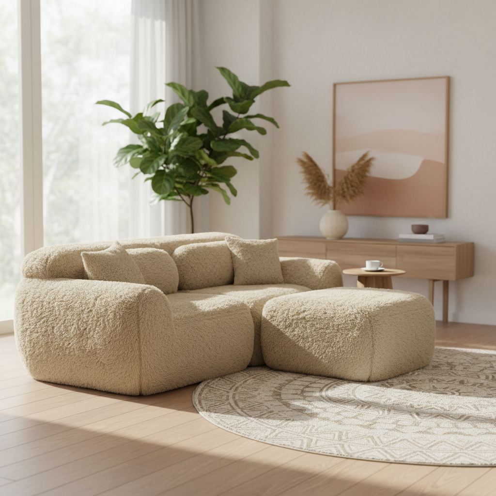 Durham 80" Modular Plush Cloud L-Shaped Loverseat Sofa with Ottoman