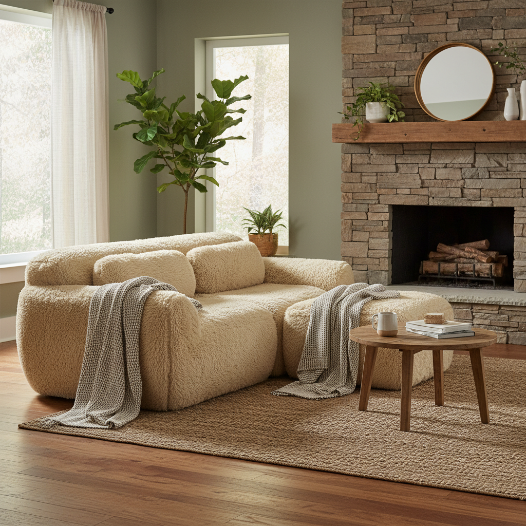 Durham 80" Modular Plush Cloud L-Shaped Loverseat Sofa with Ottoman