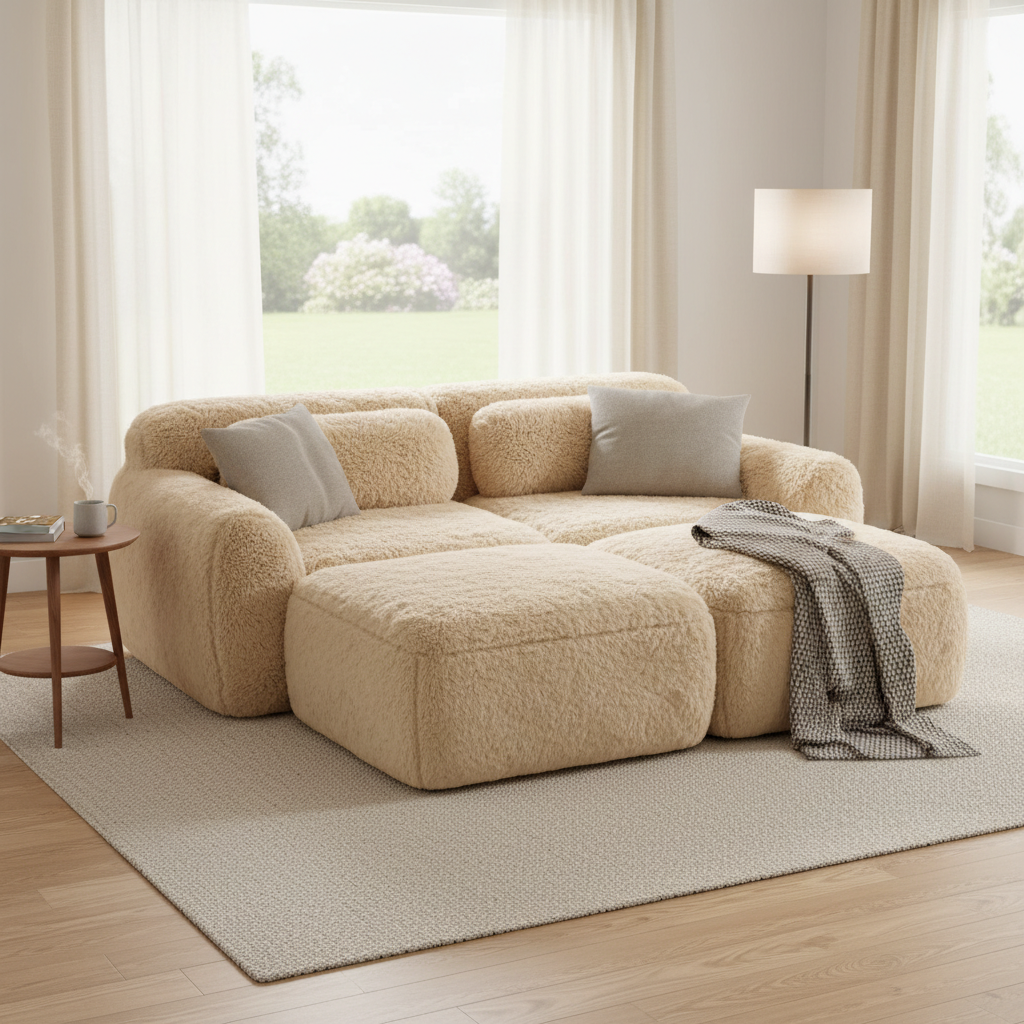 Durham 80" Modular Plush Cloud Loveseat with 2 Ottomans