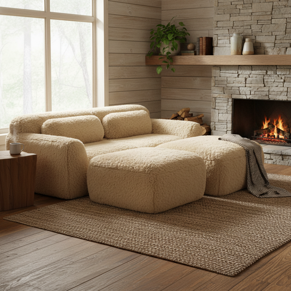 Durham 80" Modular Plush Cloud Loveseat with 2 Ottomans