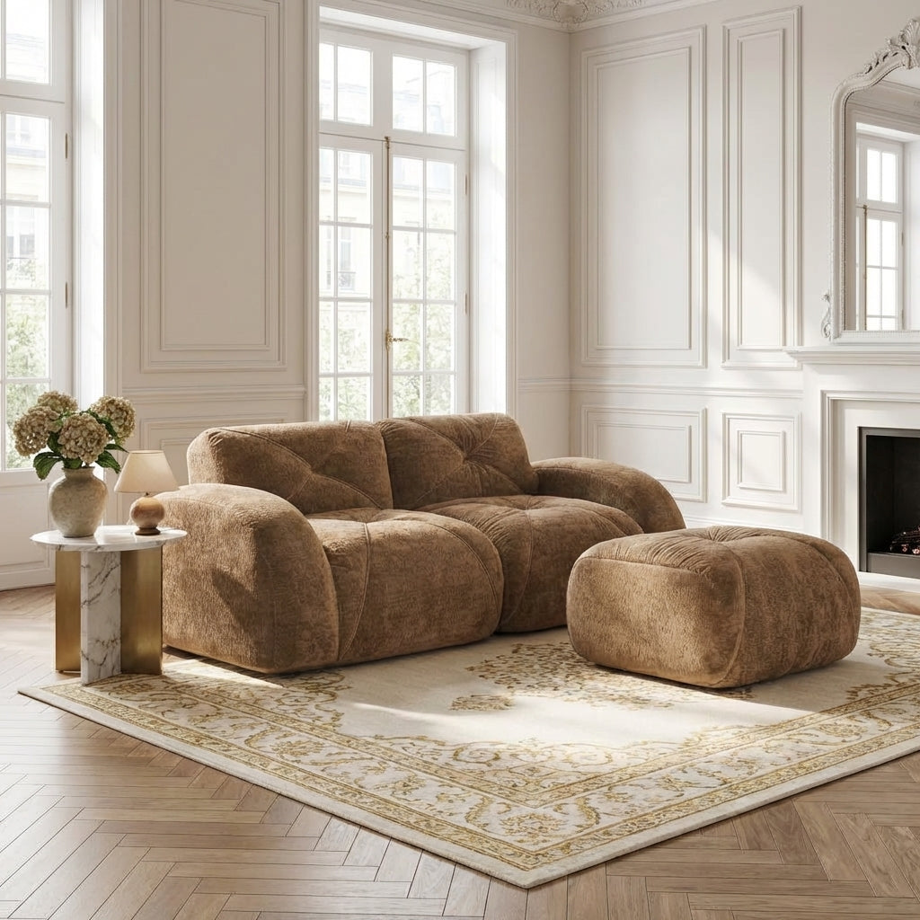 Aven 80" Modular Velvet Cloud L-Shaped Sectional Sofa with Ottoman and Curved Armrests