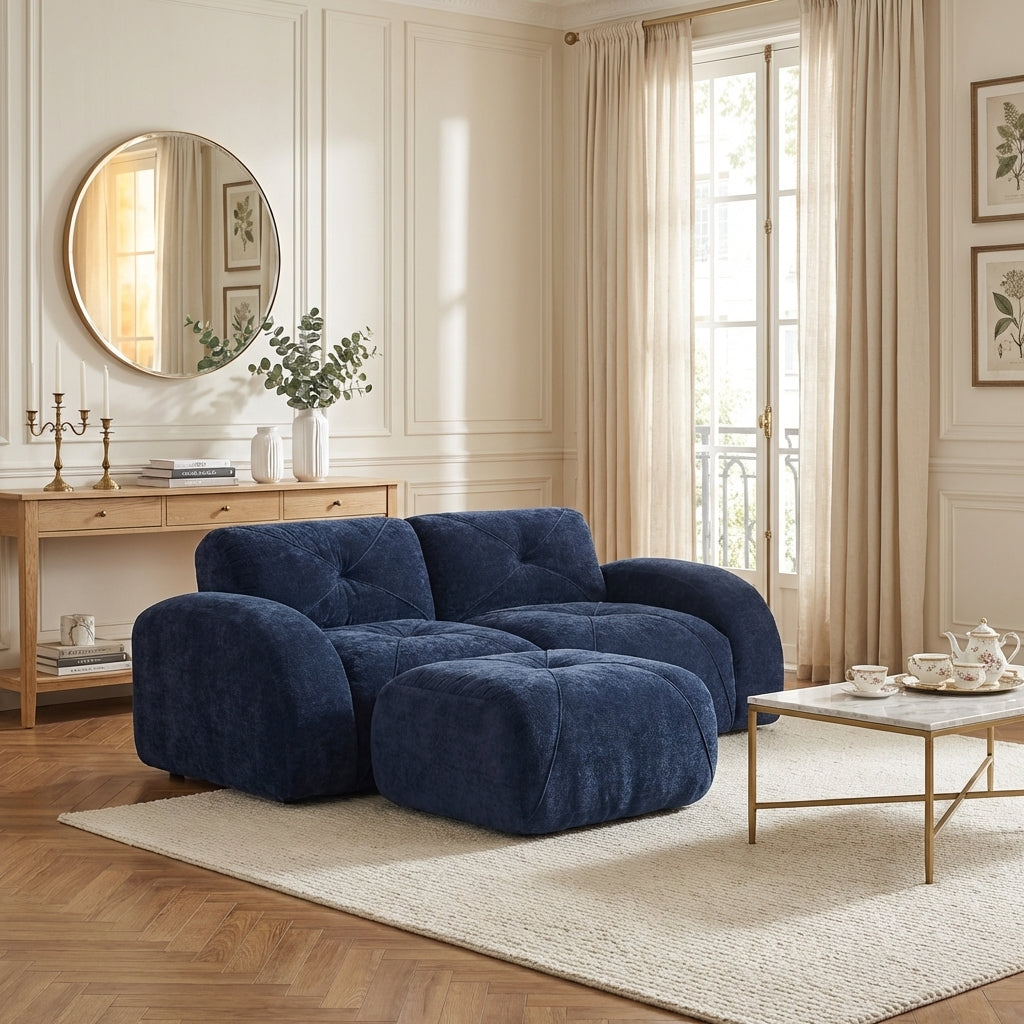 Aven 80" Modular Velvet Cloud L-Shaped Sectional Sofa with Ottoman and Curved Armrests