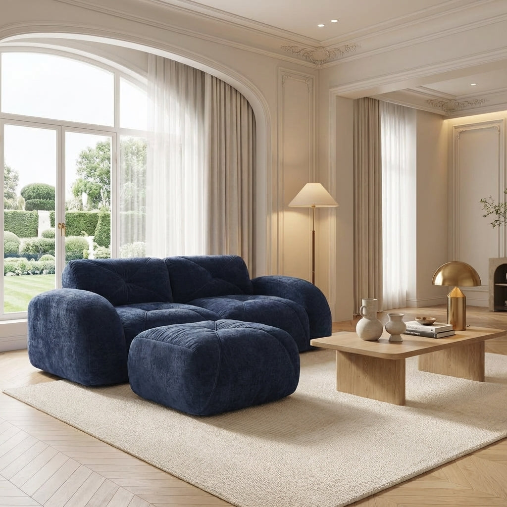 Aven 80" Modular Velvet Cloud L-Shaped Sectional Sofa with Ottoman and Curved Armrests