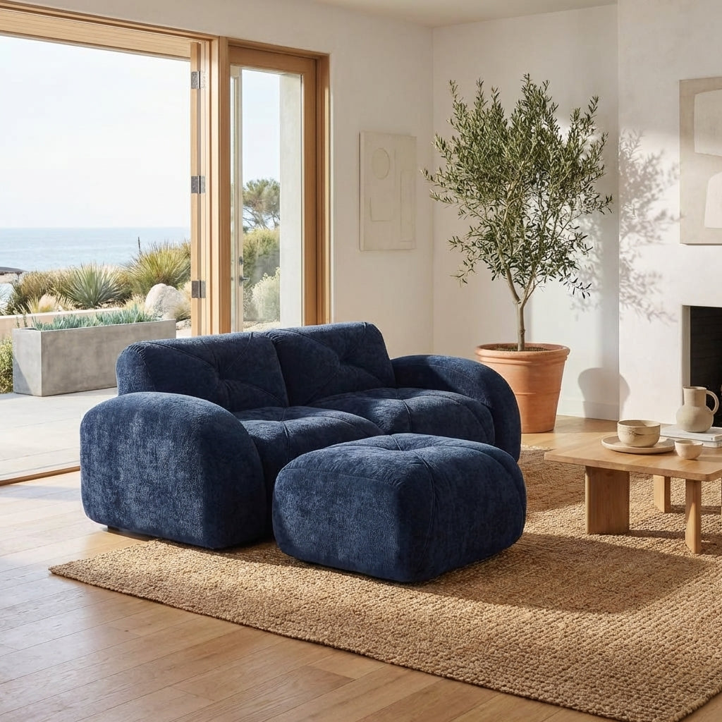 Aven 80" Modular Velvet Cloud L-Shaped Sectional Sofa with Ottoman and Curved Armrests