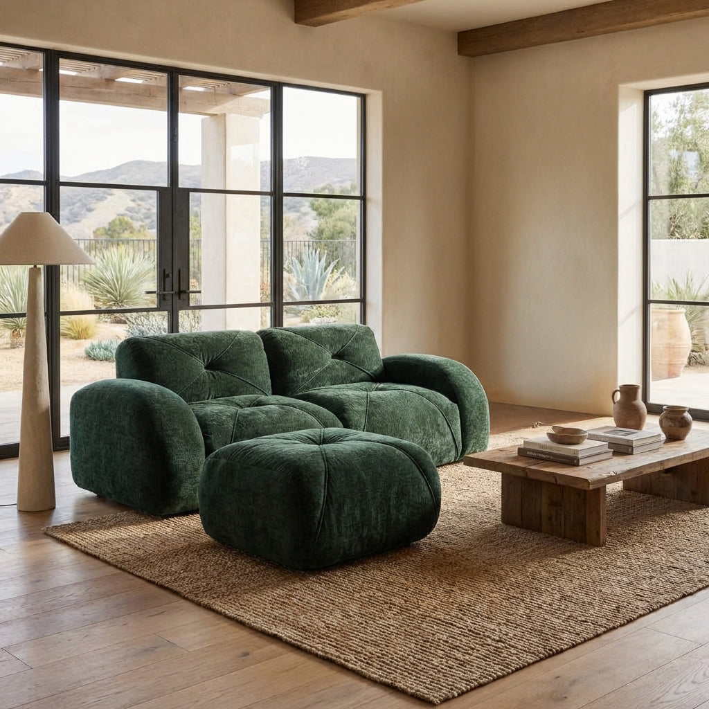 Aven 80" Modular Velvet Cloud L-Shaped Sectional Sofa with Ottoman and Curved Armrests