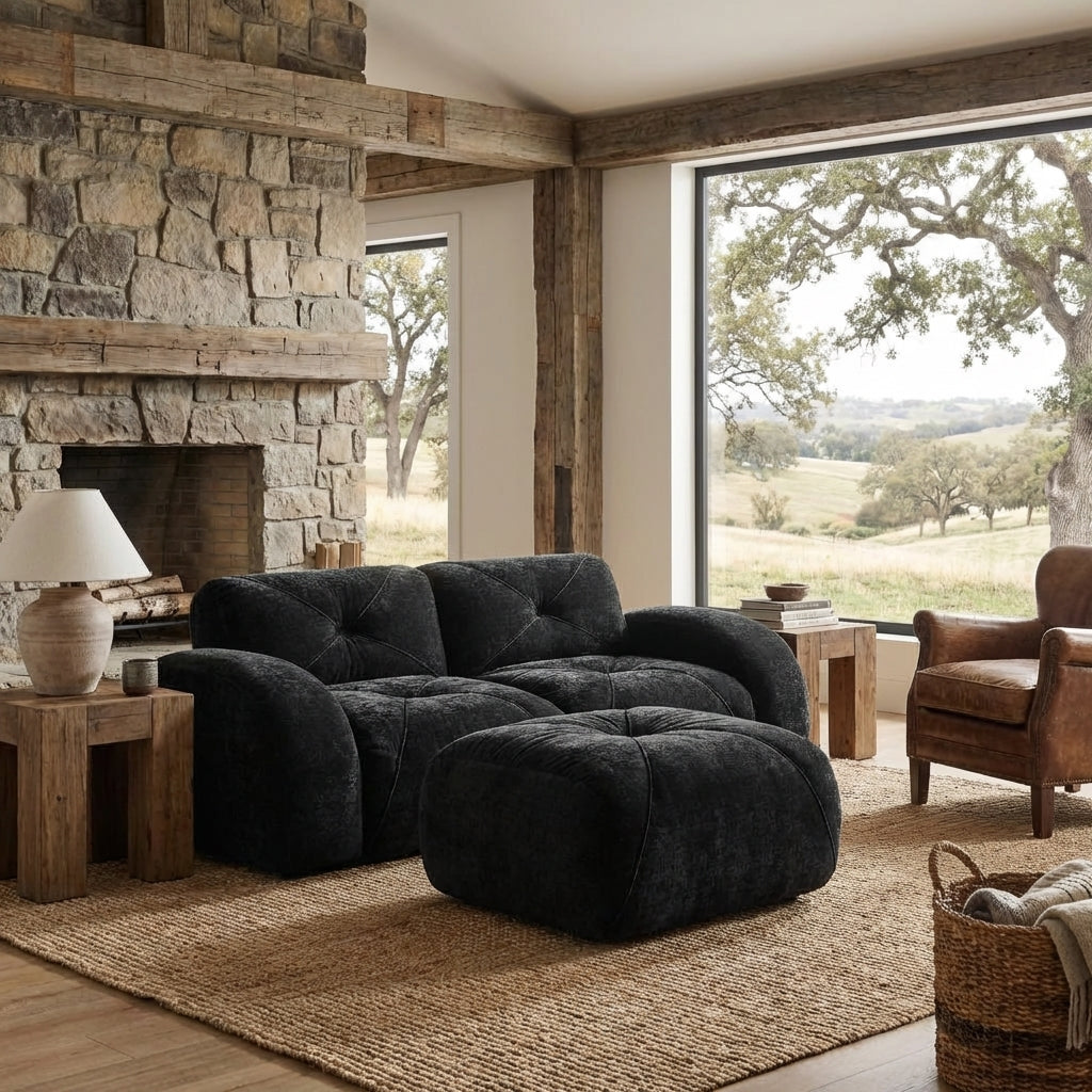 Aven 80" Modular Velvet Cloud L-Shaped Sectional Sofa with Ottoman and Curved Armrests