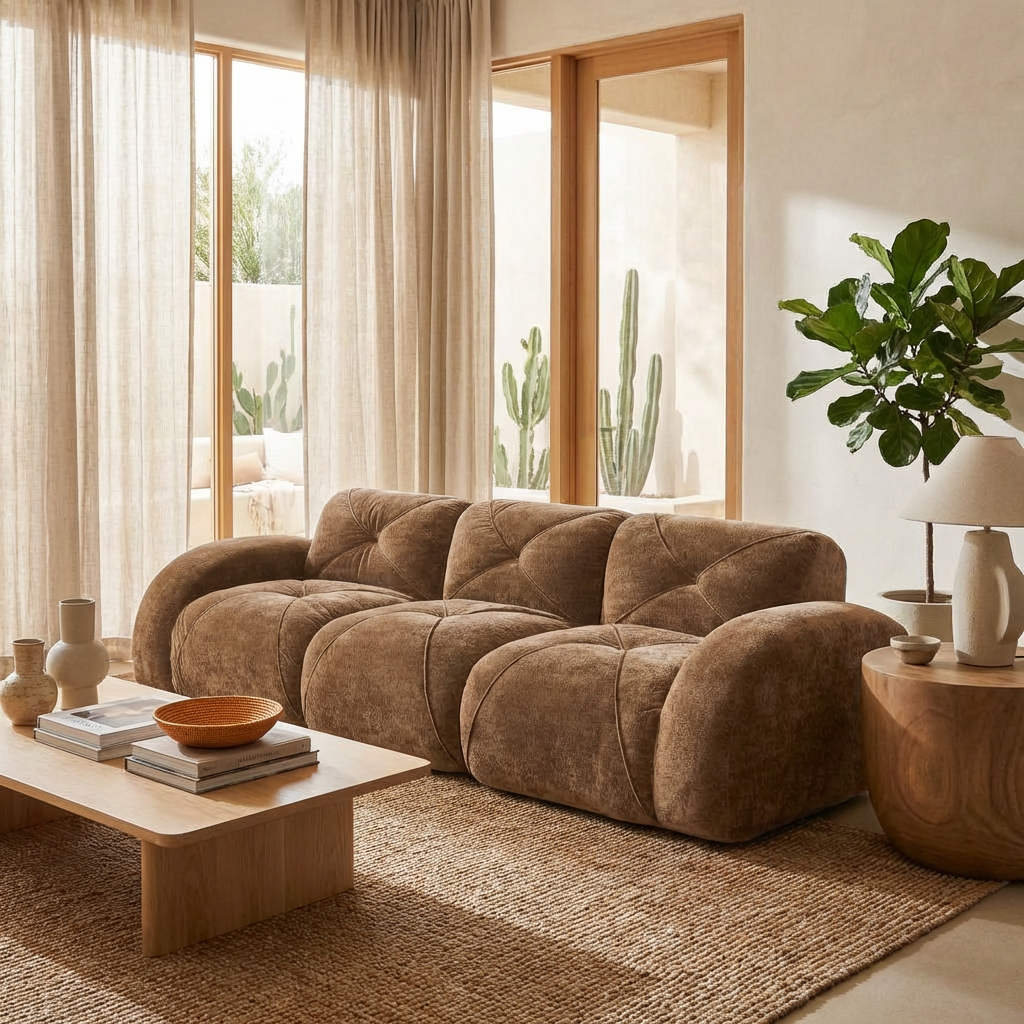 Aven 110" Modular Velvet Cloud 3-Seater Sofa with Curved Armrests
