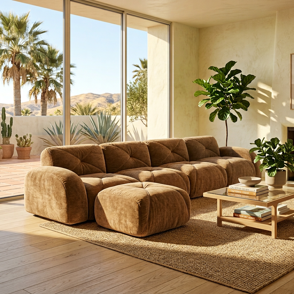 Aven 141" Modular Velvet Cloud L-Shaped Sectional Sofa with Ottoman and Curved Armrests