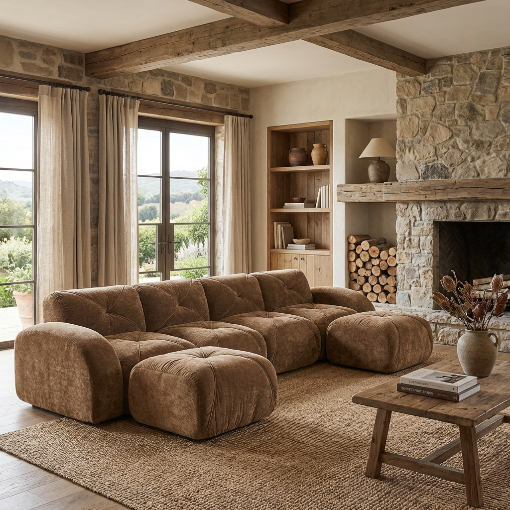 Aven 141" Modular Velvet Cloud U-Shaped Sectional Sofa with Ottomans and Curved Armrests