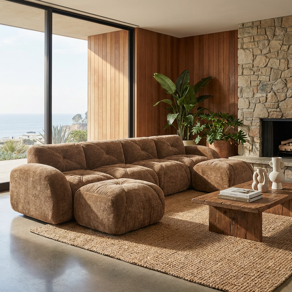 Aven 141" Modular Velvet Cloud U-Shaped Sectional Sofa with Ottomans and Curved Armrests