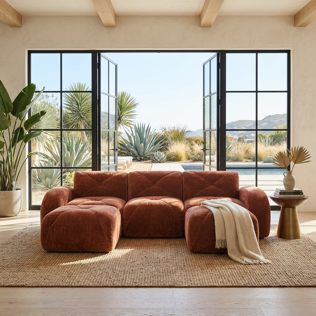 Aven 111" Modular Velvet Cloud U-Shaped Sectional Sofa with Ottomans and Curved Armrests