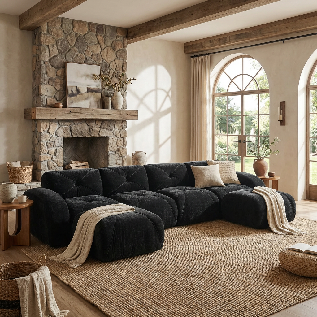 Aven 141" Modular Velvet Cloud U-Shaped Sectional Sofa with Ottomans and Curved Armrests