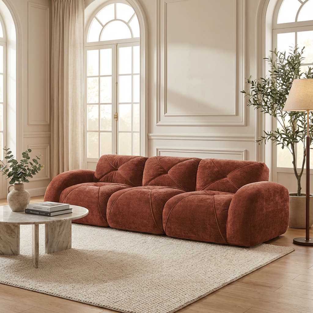Aven 110" Modular Velvet Cloud 3-Seater Sofa with Curved Armrests