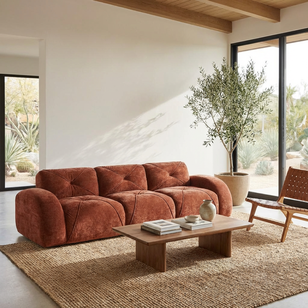 Aven 110" Modular Velvet Cloud 3-Seater Sofa with Curved Armrests