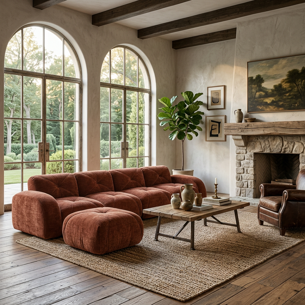 Aven 141" Modular Velvet Cloud L-Shaped Sectional Sofa with Ottoman and Curved Armrests