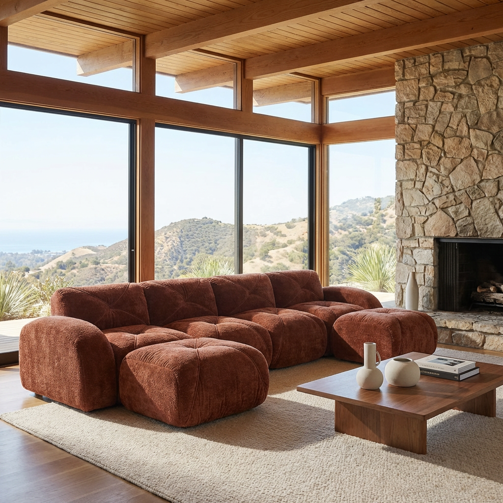Aven 141" Modular Velvet Cloud U-Shaped Sectional Sofa with Ottomans and Curved Armrests