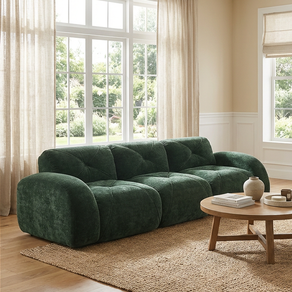 Aven 110" Modular Velvet Cloud 3-Seater Sofa with Curved Armrests
