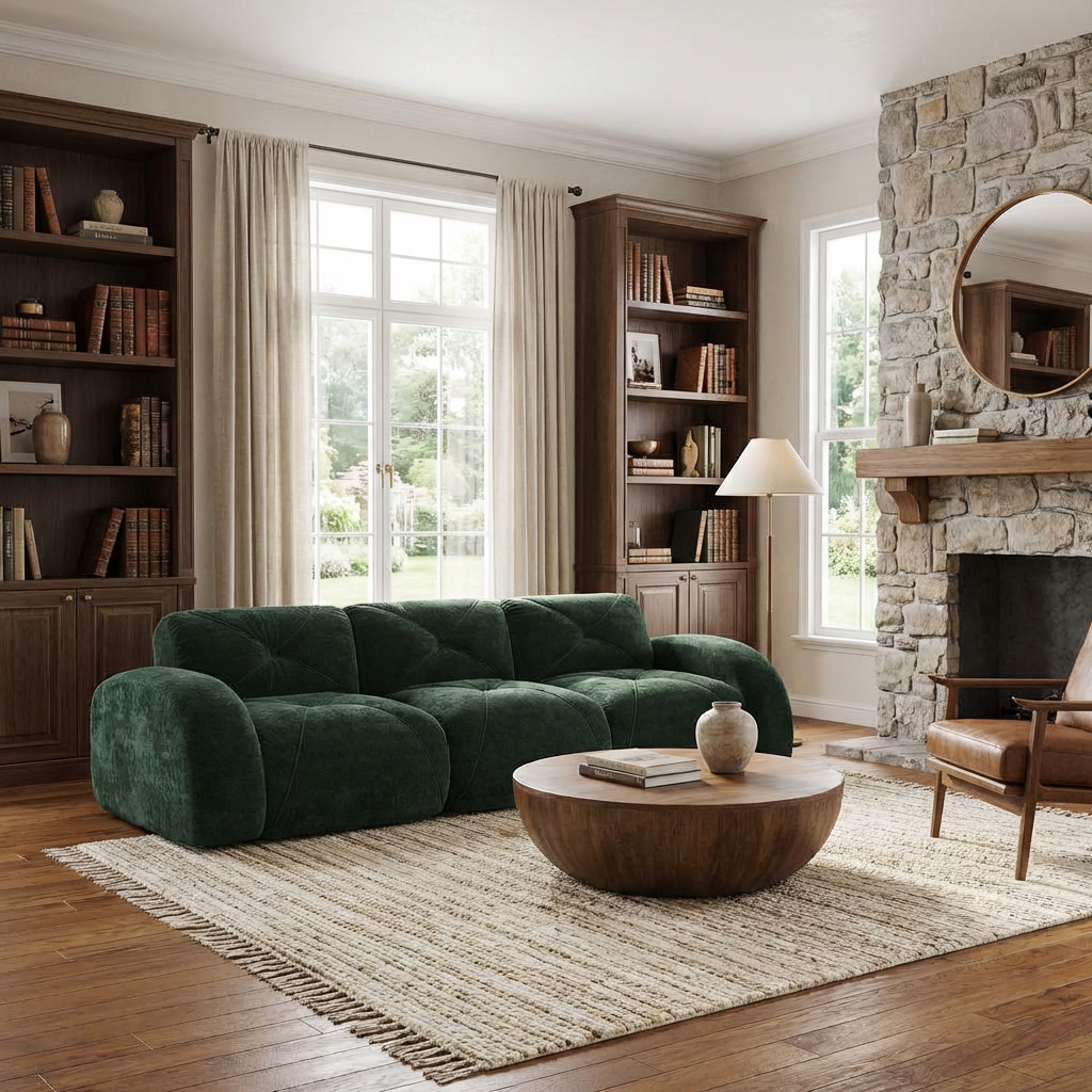 Aven 110" Modular Velvet Cloud 3-Seater Sofa with Curved Armrests
