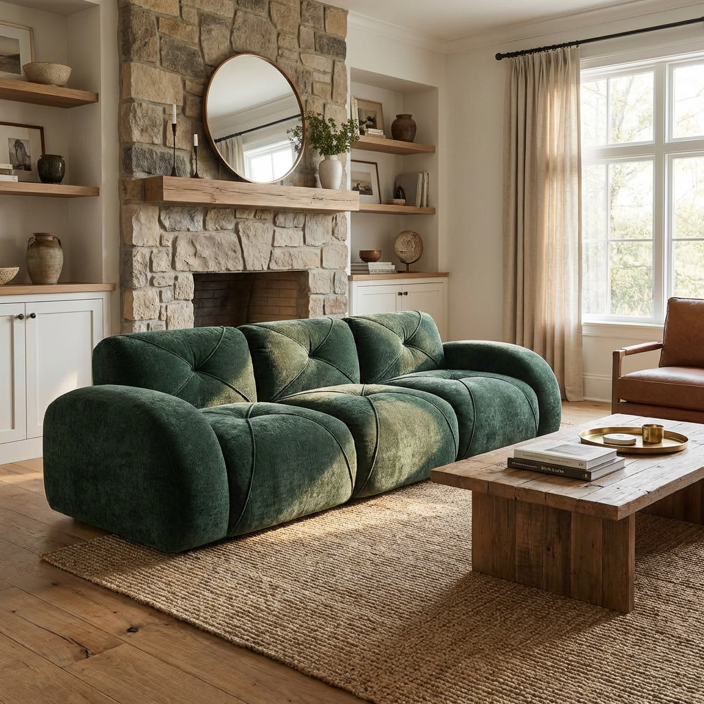 Aven 110" Modular Velvet Cloud 3-Seater Sofa with Curved Armrests