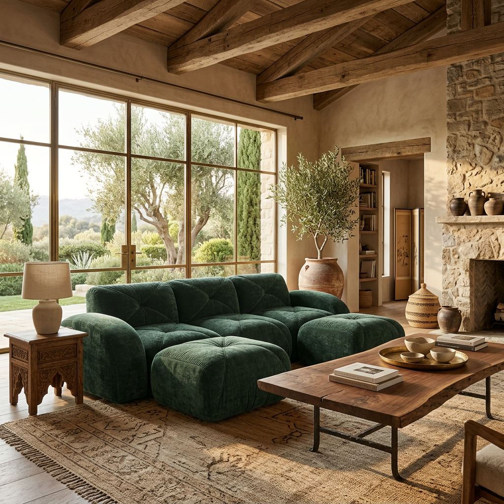 Aven 111" Modular Velvet Cloud U-Shaped Sectional Sofa with Ottomans and Curved Armrests