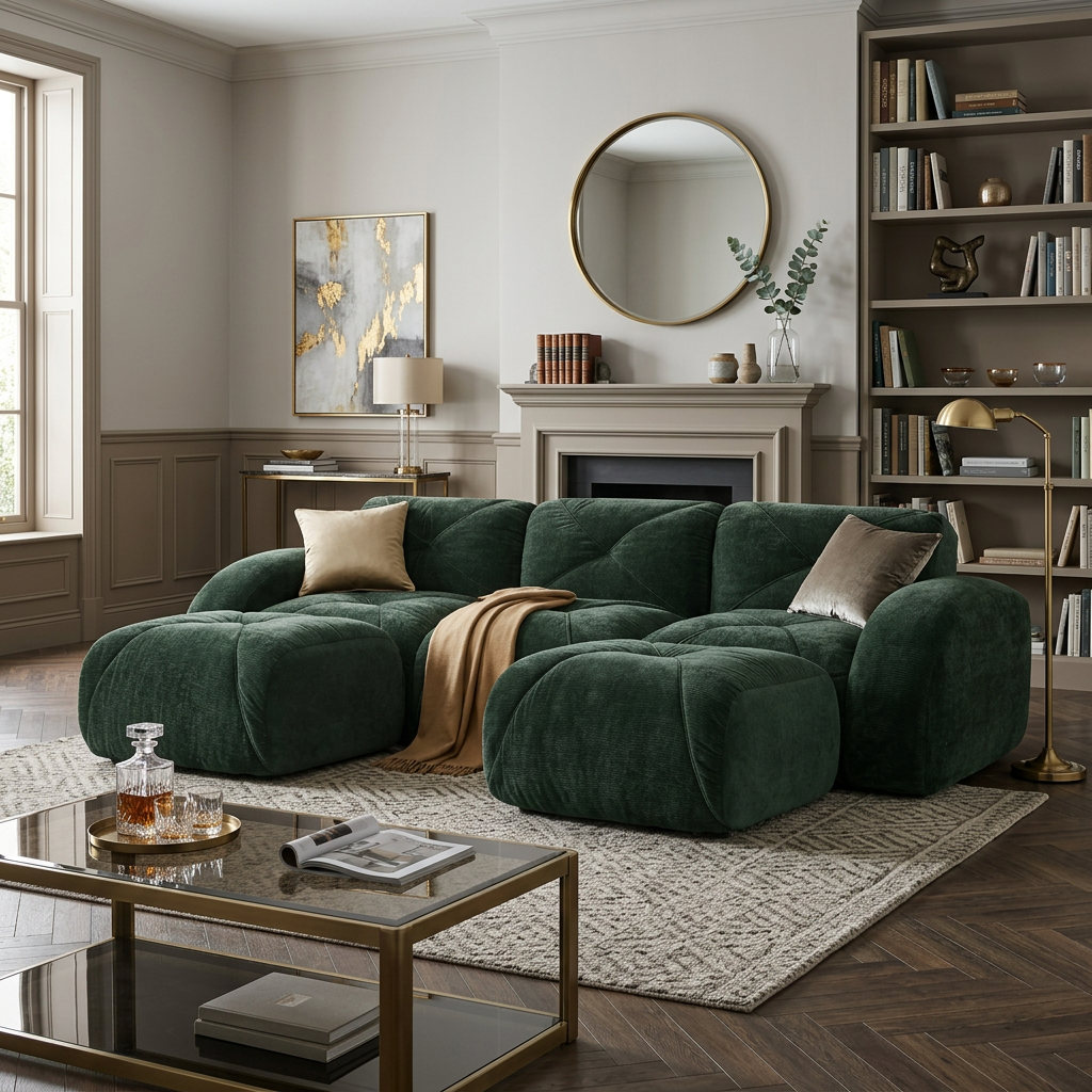 Aven 111" Modular Velvet Cloud U-Shaped Sectional Sofa with Ottomans and Curved Armrests