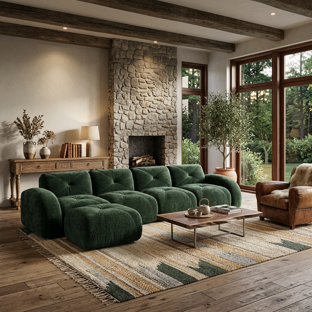 Aven 141" Modular Velvet Cloud L-Shaped Sectional Sofa with Ottoman and Curved Armrests