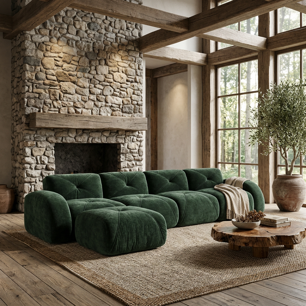 Aven 141" Modular Velvet Cloud L-Shaped Sectional Sofa with Ottoman and Curved Armrests