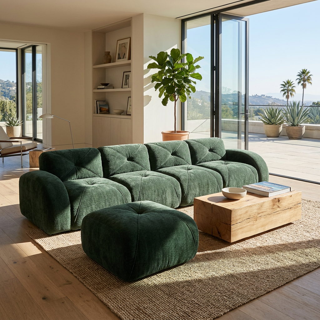 Aven 141" Modular Velvet Cloud L-Shaped Sectional Sofa with Ottoman and Curved Armrests