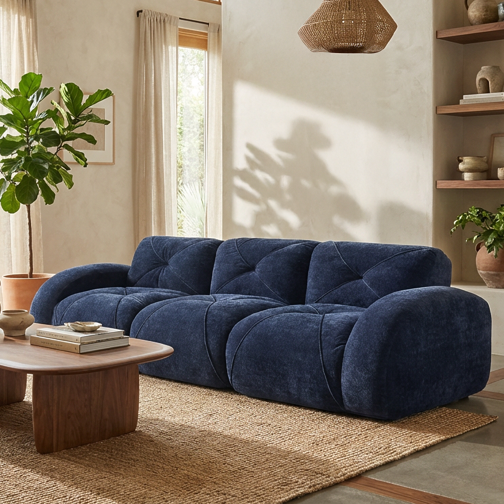 Aven 110" Modular Velvet Cloud 3-Seater Sofa with Curved Armrests