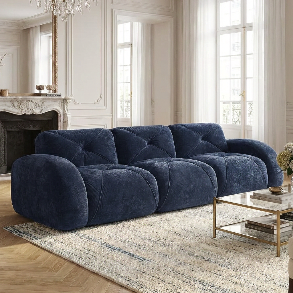 Aven 110" Modular Velvet Cloud 3-Seater Sofa with Curved Armrests