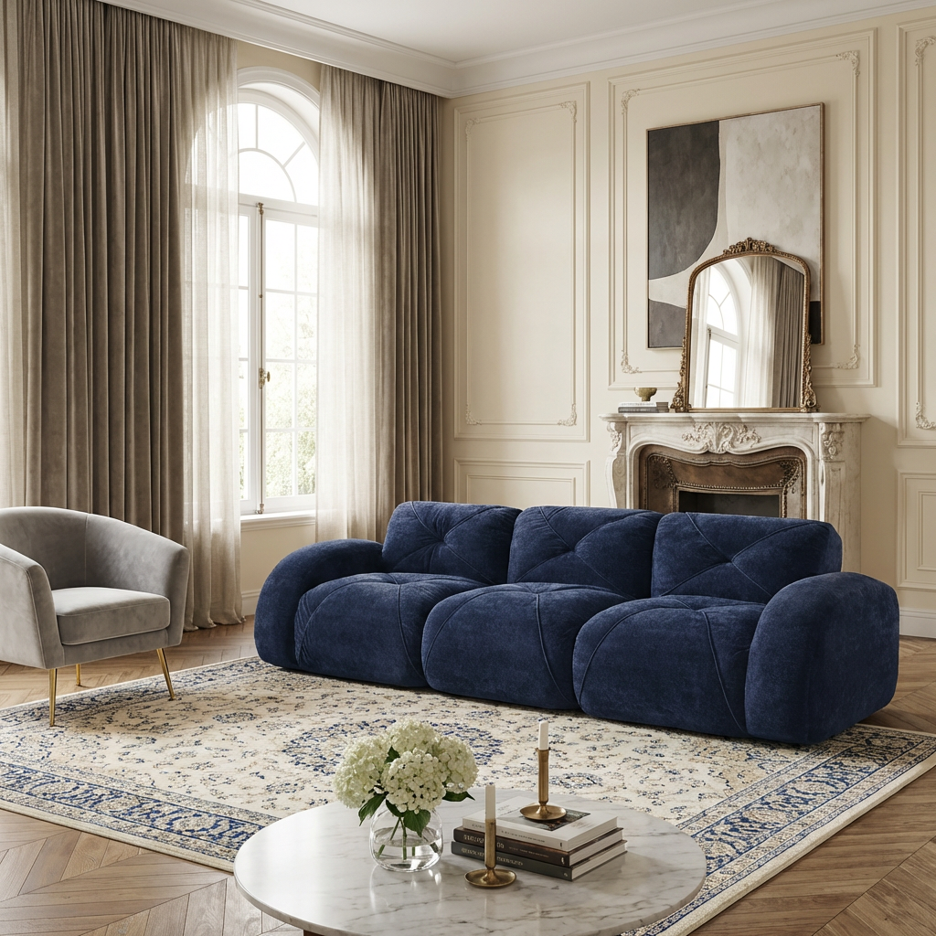 Aven 110" Modular Velvet Cloud 3-Seater Sofa with Curved Armrests