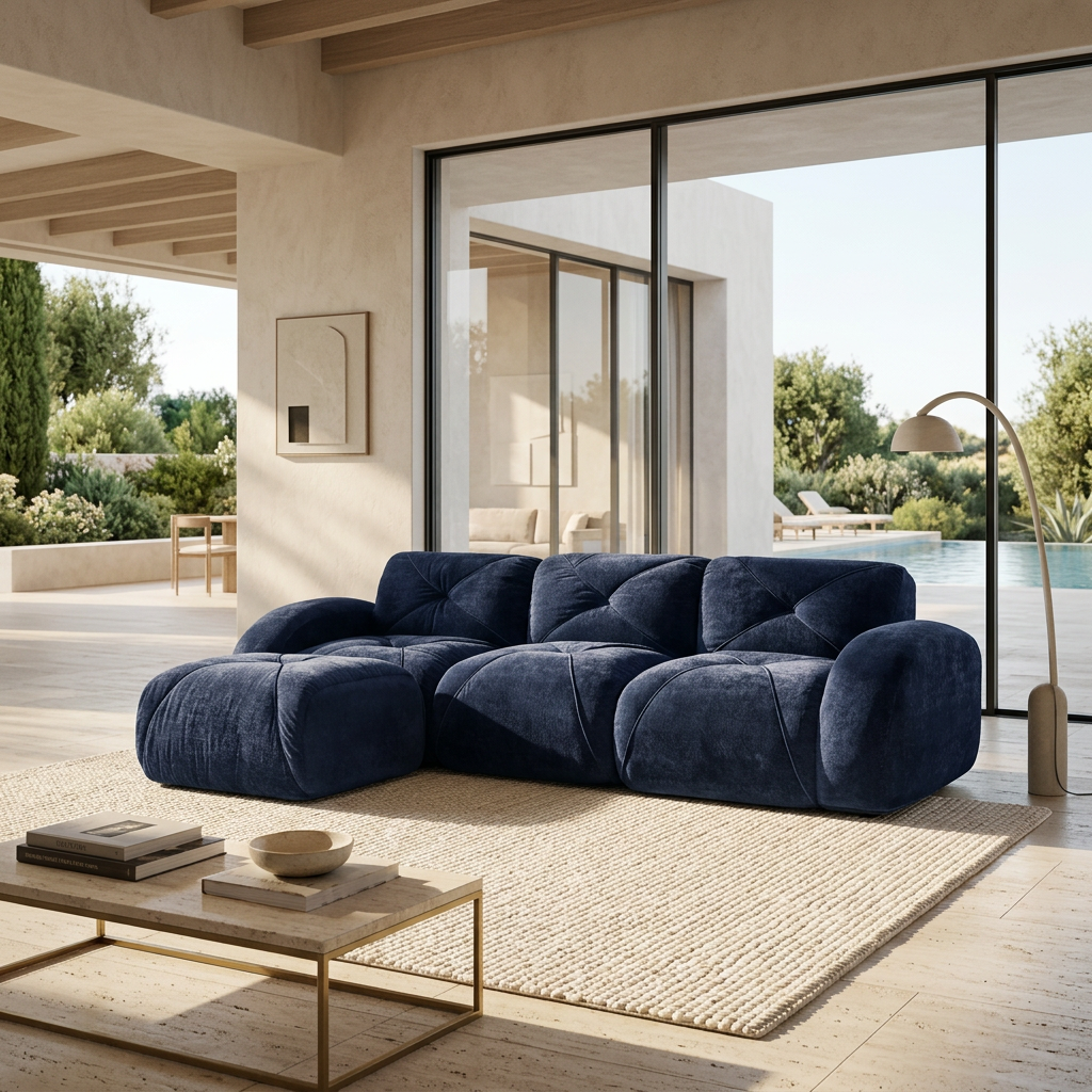 Aven 111" Modular Velvet Cloud L-Shaped Sectional Sofa with Movable Ottoman