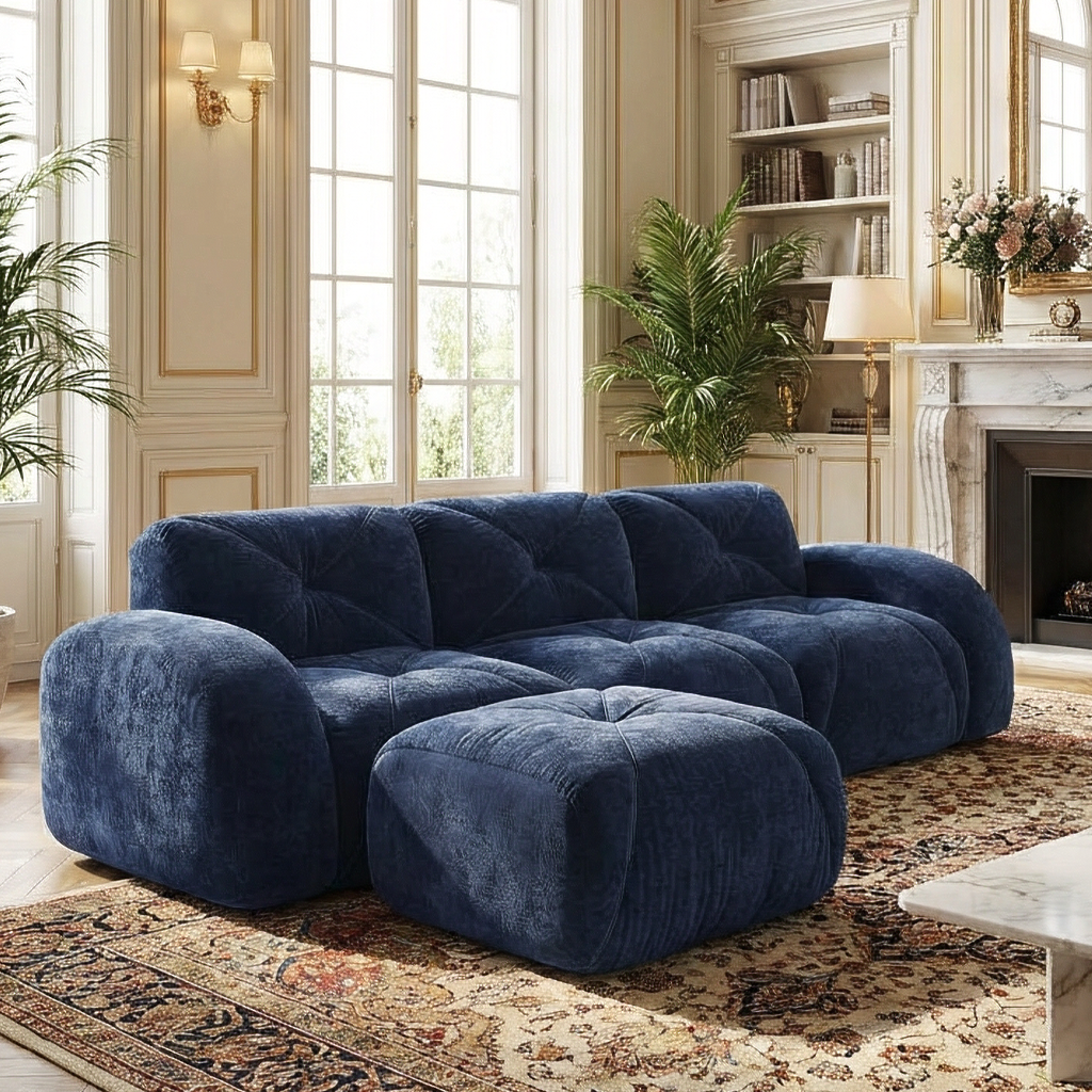 Aven 111" Modular Velvet Cloud L-Shaped Sectional Sofa with Movable Ottoman