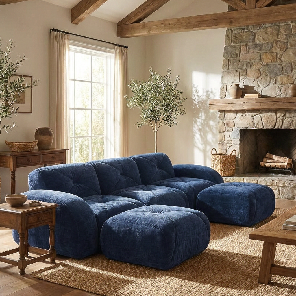 Aven 111" Modular Velvet Cloud U-Shaped Sectional Sofa with Ottomans and Curved Armrests