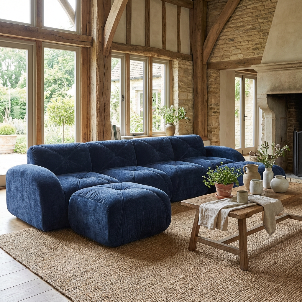 Aven 141" Modular Velvet Cloud U-Shaped Sectional Sofa with Ottomans and Curved Armrests