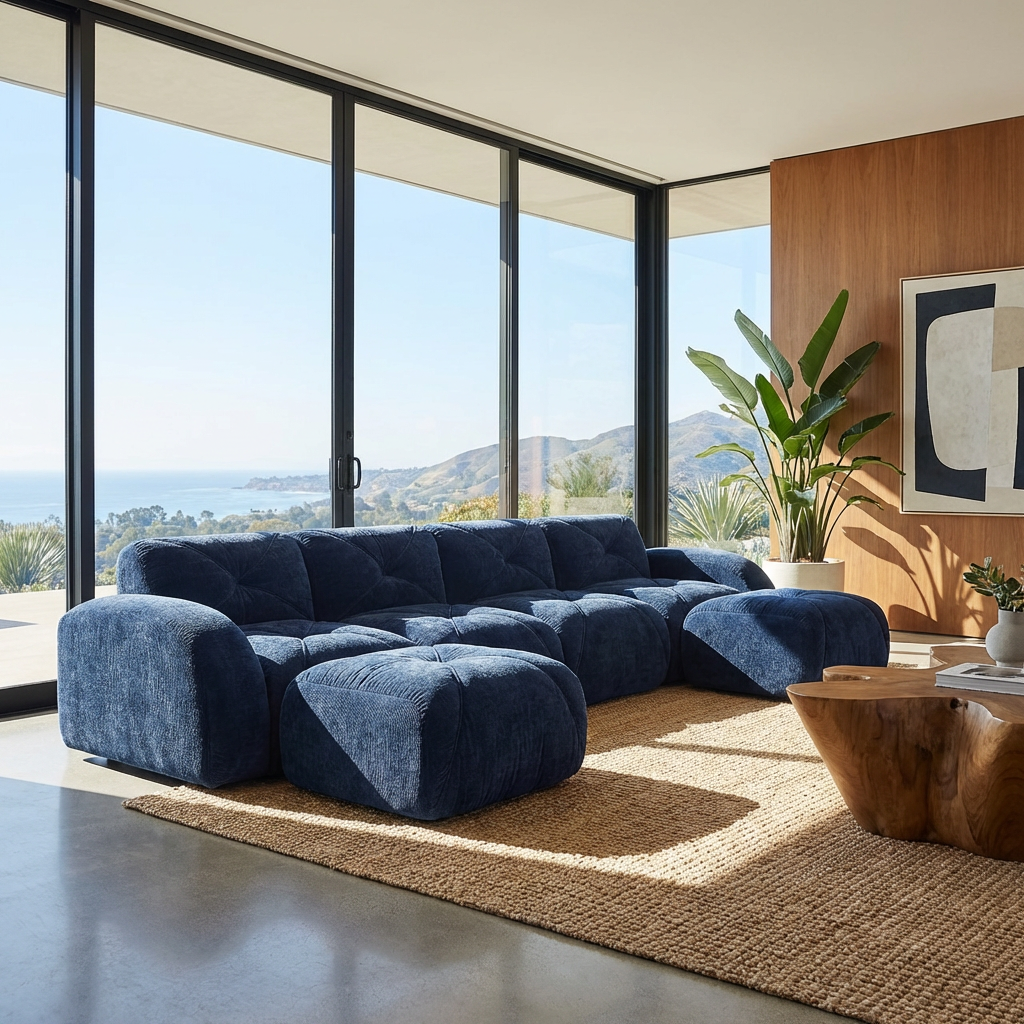 Aven 141" Modular Velvet Cloud U-Shaped Sectional Sofa with Ottomans and Curved Armrests